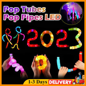 LED pop tube light Sensory Fidget Plastic Bellows Squeeze Toy Children Kids Educational Toys Party Supplies pop light viral pop pipes