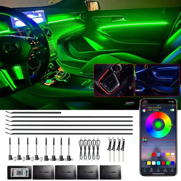 18 in 1 Car Ambient Lights RGB 64 Color Interior LED Fiber Optic ...