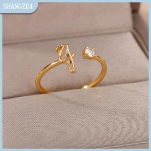 【SHANGZE4】 Nhỏ Ban Đầu Thư Nhẫn Cho Phụ Nữ A-Z Chữ Có Thể Điều Chỉnh Zircon Vòng Nữ Giáng Sinh Thẩm Mỹ Đồ Trang Sức Quà Tặng