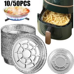 10/50PCS Disposable Aluminum Foil Tin Paper Box Non-Stick Baking Paper Tray Air Fryer Oil-Proof Tray