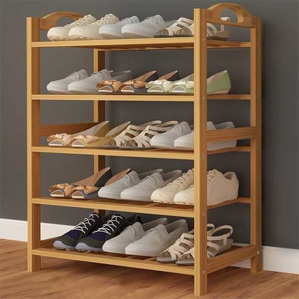 5 Layer Shoe Rack Tier Bamboo Stackable Shoes Organizer Storage Stand