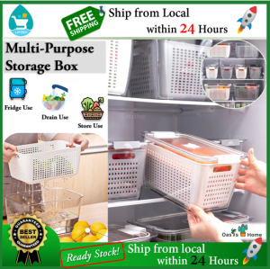 Oasis Home PET Kitchen Fridge Organizer Storage Box Multifunctional Drain Basket Food Storage Container Refrigerator Organizer with Lid & Colander Stackable Food Plastic Storage Box LotzBuy