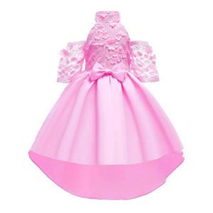 DRESS PESTA ANAK IMPORT MURAH  HALTER PATCH BUNGA SATIN EKOR