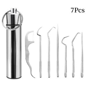 7PCS Toothpick Set Metal Reusable Toothpick Teeth Cleaner Oral Cleaning tool