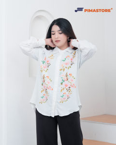 Atasan Yeona Kemeja Fashion Wanita Motif Tangan Balon Kekinian BKK