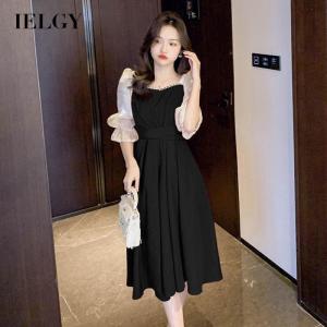 IELGY Sweet red dress womens waist and slim mid-length A-line