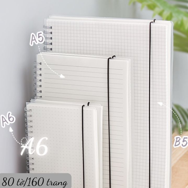 Sổ Tay A5 B5 A6 Plas, sổ lò xo bìa lá 70 tờ sổ kẻ ngang cho viết nhật ...