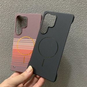 Ultrathin Frameless Kevlar Carbon Fiber Wireless Charge Phone Case For Samsung S26 S25 S24 Ultra Plus For Magsafe Magnetic Cover