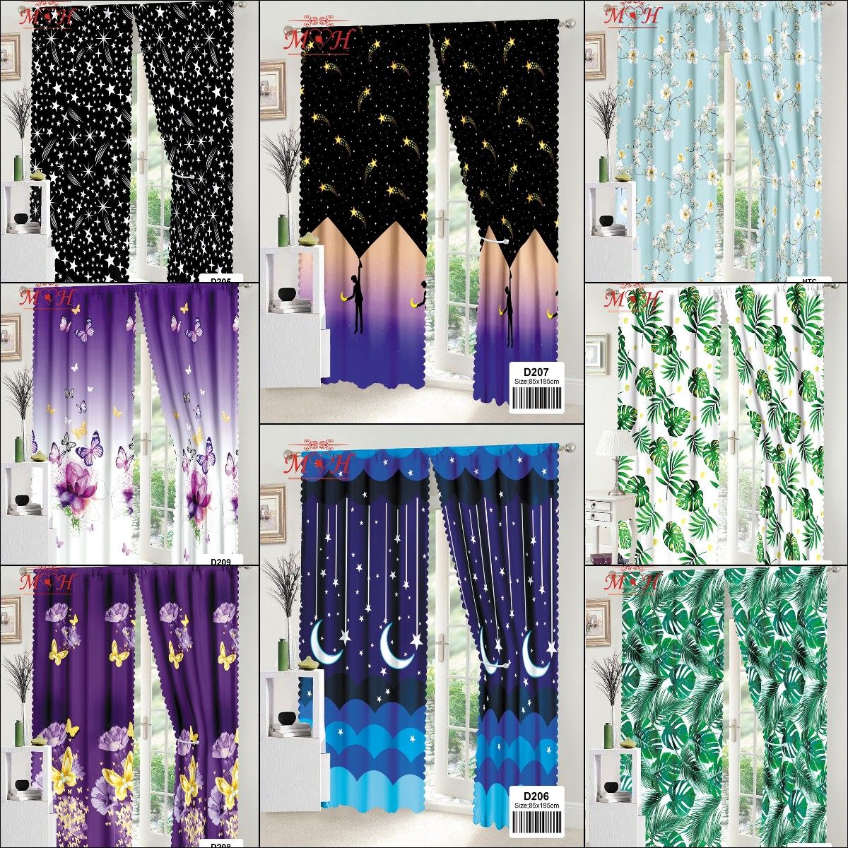 Elegant Green Butterfly Flower Curtains for Windows Living Room Black ...