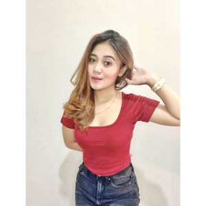 Baju Croptop Wanita Kerah U Bahan Cotton Combad Premium