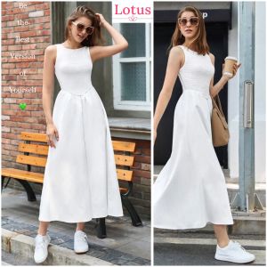 Lotus] Đầm Maxi Dáng Dài Thanh Lịch/ Váy Chữ A Ôm Eo Tôn Dáng/ Đầm Ba Lỗ Sát Nách Mặc Đi Chơi Đi Biển Đều Xinh/ Chân Váy Màu Đen Màu Trắng Đẹp Cho Nữ