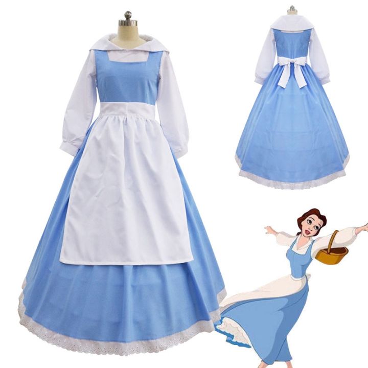 WGB Beauty And The Beast Belle Blue Maid Dress Women Halloween
