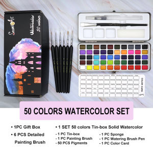 SeamiArt Bột Màu Nước 50/128 Màu Bộ Vẽ Màu Nước Rắn Dễ Mang Theo Gọng Kim Loại Kèm Cọ Cho Người Mới Bắt Đầu Tranh Nghệ Thuật