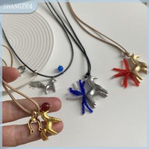 【SHANGZE4】 Sang Trọng Kim Loại Phim Hoạt Hình Ngựa Hạt Sợi Tua Dây Chuyền Mặt Dây Chuyền Cho Phụ Nữ Thời Trang Dài Có Thể Điều Chỉnh Sáp Sợi Dây Thừng Chuỗi Choker