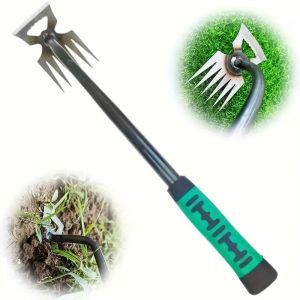 Upgrade Durable Manganese Steel Weeder Manual Multi-Functional Garden Weeding Tool Heavy Duty Metal Hand Rake Suitable for Lawn and Garden Weeding and Digging [6 Tines Rubber Handle]