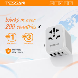 TESSAN Universal Travel Adapter Charger with Type C USB C UK International Travel Adaptor for Korea China Japan Philippines