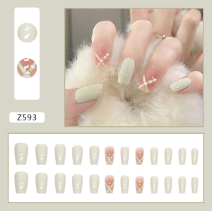 Fake Nails Set With Glue Powder Blusher Rose Nail Piece False Nail Long T Color Fairy Nude Pink Wear Nail