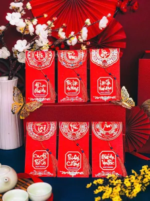 Set 12 - 24 Bao Lì Xì Chúc Tết Cao Cấp 4D Các câu chúc tết 2026