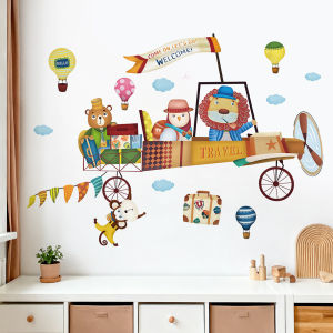 Decal giấy dán tường Máy bay du lịch hoạt hình Có keo sẵn - Trang trí dán tường phòng bé theo chủ đề Khám phá& phiêu lưu