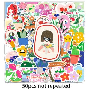 50PCS Cute Cartoon Flower Sticker DIY Phone Laptop Luggage Skateboard Decoration Sticker Fun for Kid Gift
