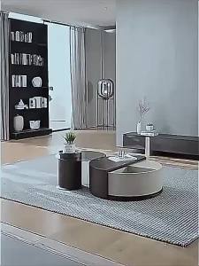 Coffee Table with Storage TV Cabinet Unit Modern Minimalist Living Room Log Color Silent Cream Wind Rotating round Tea Table
