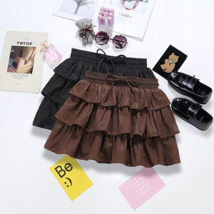 COD sweet age-reducing coffee cake skirt autumn new elastic waist drawstring anti-light layer-by-layer fluffy skirt 97182026 new product