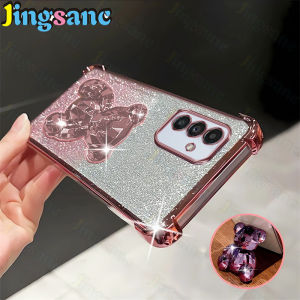 Jingsanc cho Samsung Galaxy A14 5G/A14 LTE/A14 4G Vỏ điện thoại rõ ràng bốn góc chống rơi flah giấy lấp lánh chân đỡ chủ Ốp lưng TPU vỏ A59-2