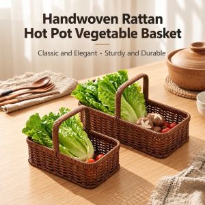LIWU Hình chữ nhật. Giỏ đựng đồ Cấu trúc dệt Mây nhựa Giỏ đựng đồ ăn Bền bỉ Có tay cầm Giỏ đựng trái cây và rau củ. Dành cho nhà hàng