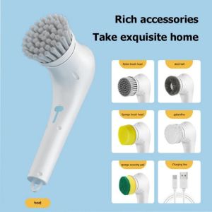 Cammuo 5-In-1 Multifunctional Electric Cleaning Brush Usb Charging Bathroom Wash Kitchen Cleaning Brush Tool Dishwashing Bathroom Brush