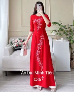 Áo Dài Lụa Mỹ Cao Cấp Họa Tiết Thêu Thủ Công Tỉ Mỉ - Mã C36