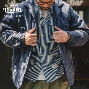 Maden brand tooling style 2024 new men youth Japanese retro peach skin loose loose Cuban collar rhombic cotton clothes single-breasted thick men warm jacket