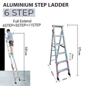 6 STEP Thickening Dual Purpose Aluminium Ladder with Strong Security Lock Warehouse Ladder