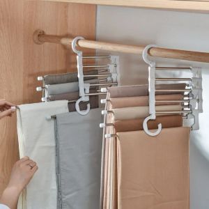 Multi-layer Pants Rack Telescopic Folding Pants Rack Household Magic Pants Clip Tie Storage Shelf Closet Organizer