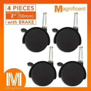 Socket Type With Brake Black Swivel Twin Wheel Casters 50mm for Office Chair Furniture Transport Equipment (4 pcs)
