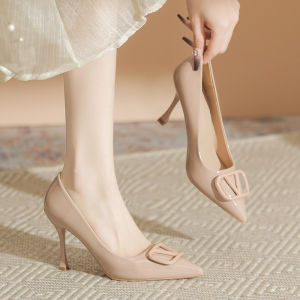 Free Shipping Nude High Heels For Women Featuring A Slim Heel A New Autumn Design And A Patent Leather Pointed Toe Making Them Comfortable To Wear