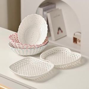Sacesr Porcelain Hand-woven Ceramic Fruit Basket Fruit Plate Household Fruit Basin Living Room Tea Table Snack Nut Storage Basket 5B8Q6