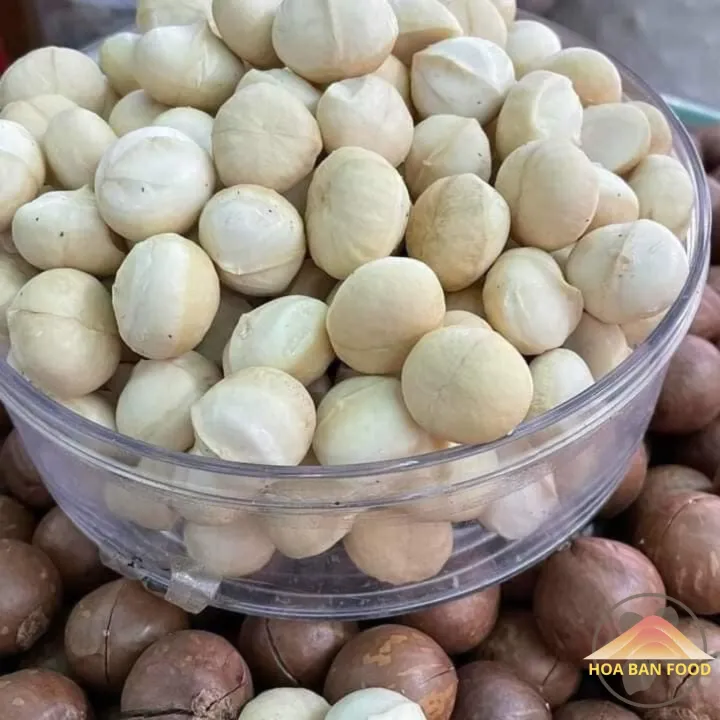 Nhân macca Lai Châu nguyên hạt HOA BAN FOOD, trồng hữu cơ sấy chín từ macca tươi. Mắc ca, mac ca sấy khô chín không vỏ, đã tách vỏ