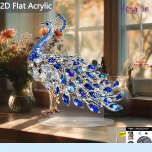 🔥🔥🔥fenglin 1Pcs 2D Flat Acrylic Figurine Luxurious Peacock Ornament Tabletop Decoration For Bedroom Living Room Office