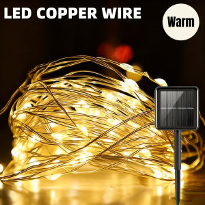 String lights outdoor solar fairy lights with battery waterproof power led copper wire 8 modes with solar panel for bedroom balcony patio garden camping christmas party wedding decorative ambient lights