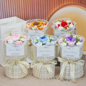 MACRAMEX with Light Crochet Flowers Bouquet Wedding Decor Gift Sunflower Bouquet Creative Handmade Knitted Flower Bouquet Valentines Day
