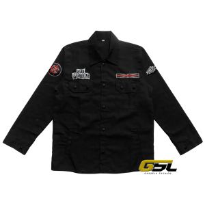Gassela Fashion Jaket Semi Parka Pria Emblem Bordir Full Patch M-XXXL Jumbo Hitam Pekat