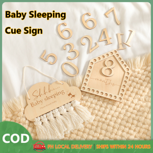 Wooden Baby Sleeping Cue Sign Protecting Baby Sleep Decorative Gifts Baby Toys Baby Monthly Growth Commemorative Cards