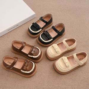 Childrens Little PU Leather Shoes 2025 Spring Girl Soft Anti Slip Princess Mary Janes Lace Bordered Fashion Baby Flats I011312026