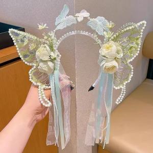 Kids Butterfly Headband Fairy Princess Lace Tassel Lightweight Comfortable Party Festival Hair Accessories Pink Purple Flower Photo Prop