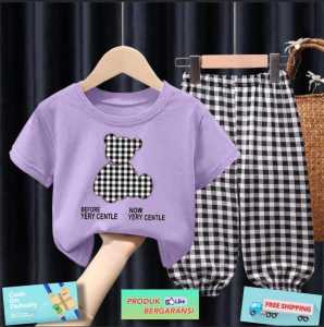 SALE Godwin Collection - Setelan Beatrisa Kids One Set Kaos + Celana Kotak-kotak Lucu Fashion Anak Terbaru Setelan Anak Perempuan Kekinian