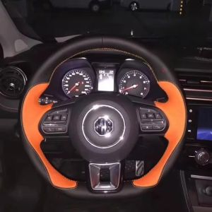 Kaly Hand Stitched Black Orange Genuine Leather Car Steering Wheel Cover For MG ZS HS GS 5 6 RX5 ZST ZS EV 2017-2023 B8T9H