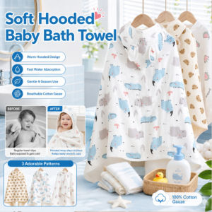 JMY Cape Bath Towel Hooded Baby Bath Towel Muslin Cartoon Bathrobe Soft Absorbent Quick Dry Newborn Infant Toddler Boys Girls All Season Baby Wrap
