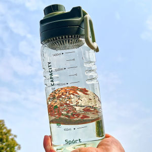 1.5L Extra-large Capacity Portable Sports Water Bottle with Scale Marker and Carry Handle on-go Trip Leak-proof Outdoor Gym Fitness Drink Cup