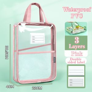 A4 Clear Bag 3Layers Waterproof PVC File Bag Paper Organizers Subject Classification Zipper Closure