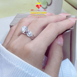 Nhẫn moissanite kim cương nhân tạo Mỹ D/FL kiểm định GRA kiểu kim tiền đá chủ 6.5mm đẹp Nhẫn nữ bạc xi bạch kim đính kim cương moissanite cao cấp KIM LỘC PHÁT